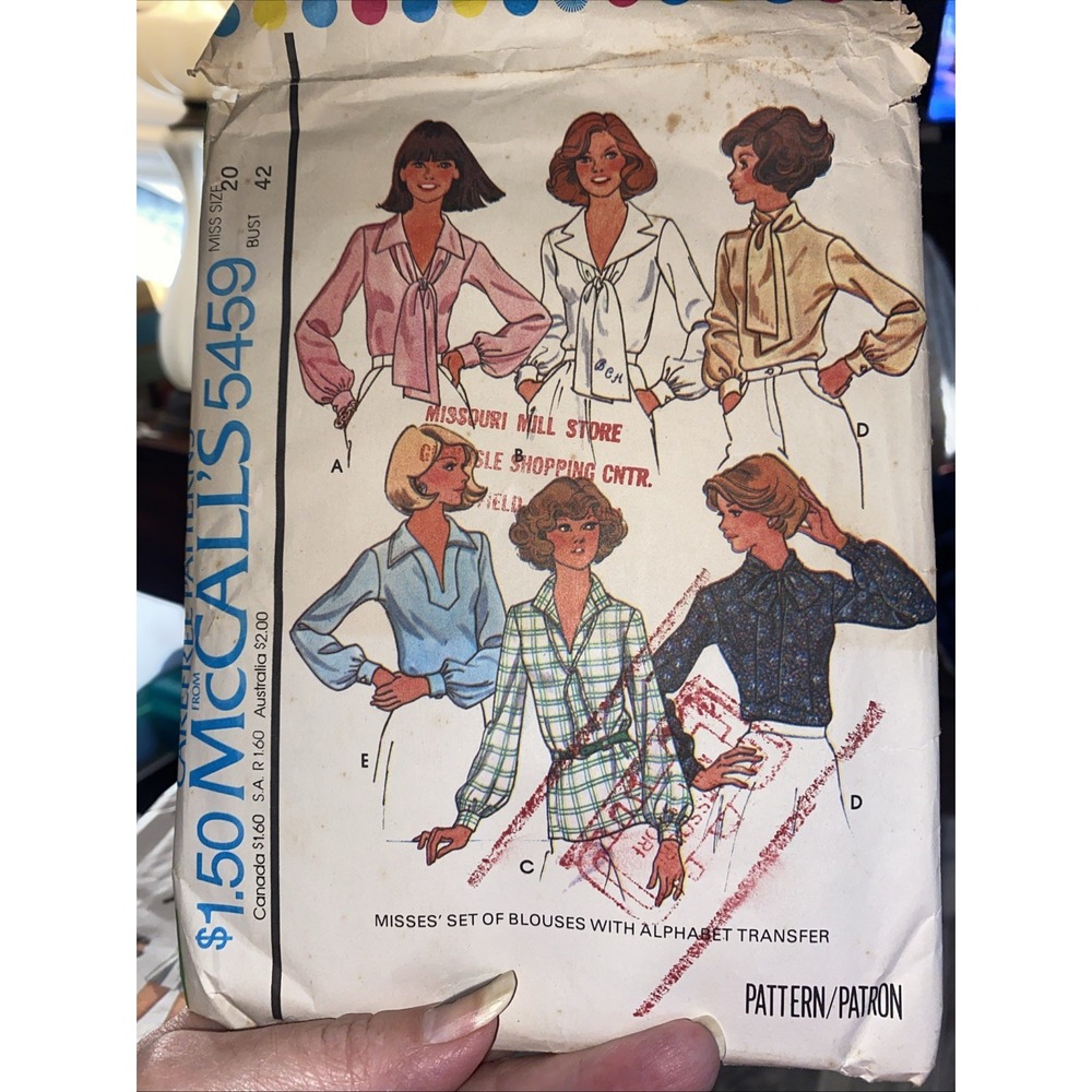 Vintage 1977 McCalls 5459 Blouse Sewing Pattern Size 20 Cut Complete 70s Boho
